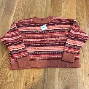 American Eagle Outfitters Red and Pink Patterned Sweater